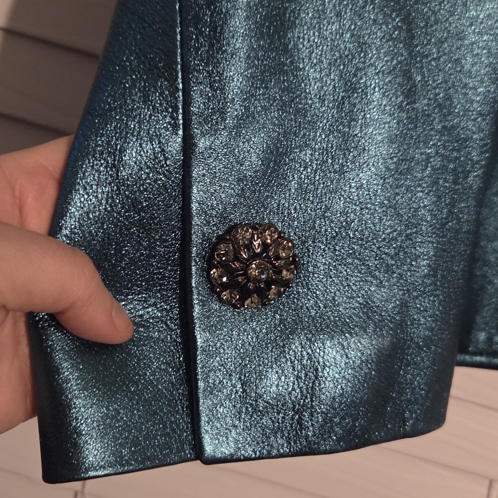 NWT Dana Buchman Plus Size 100% Leather Metallic Teal Blazer Size 20 - Picture 5 of 13